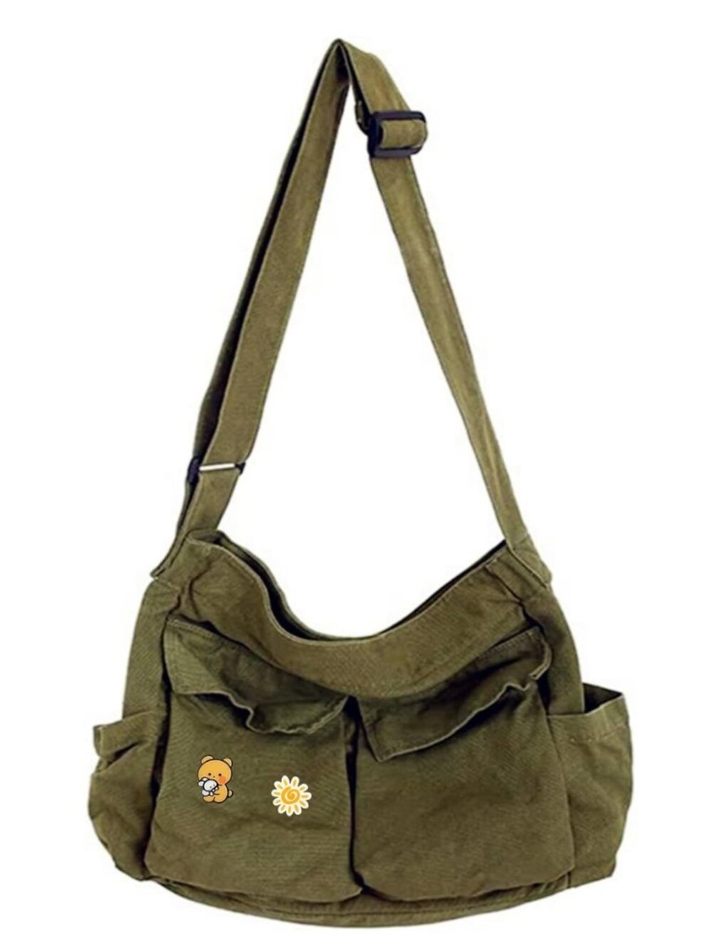 Canvas Messenger Bag Large Hobo Crossbody Bags with Multiple Pockets,School